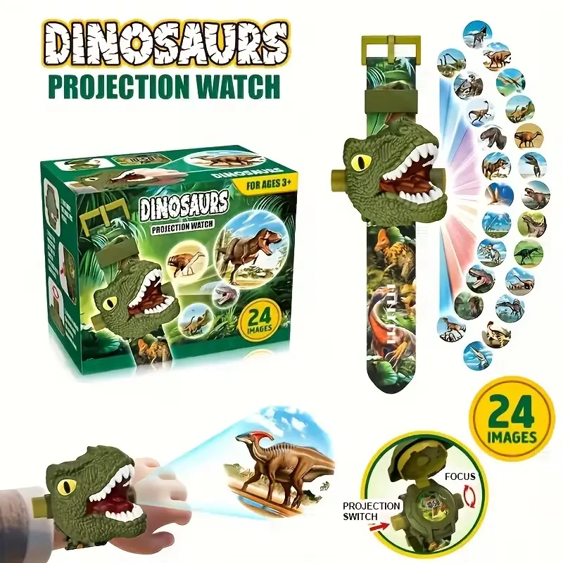 Kids' Dinosaur Projection Digital Watch - 24 HD Dino Image Flip Watch, Interactive STEM Learning Toy, Fun Party Favor, Dinosaur Style Birthday Gift for Boys 3-8 Years (Ideal for Boys 3-5 Years)