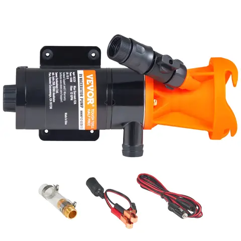 VEVOR 12V 12 GPM Portable Macerator Toilet Pump with Dual 4-Blade Impeller, Quick Release Valve, Detachable Connection, Aluminum Alloy Hose Clamp, Power Cord for Boat, RV Black Water Tank Waste Disposal, Outdoor Camping (ft/m Compatible)