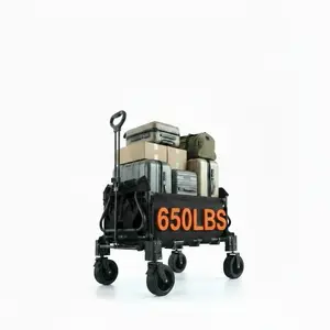 2-in-1 Folding Garden Wagon & Portable Lounge Chair, Heavy Duty Utility Cart with All-Terrain Swivel Wheels, Large Capacity Collapsible Trolley for Beach, Camping & Yard