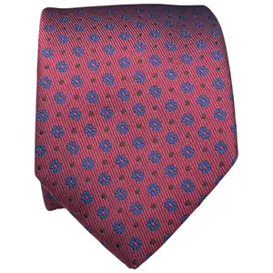 BISSE Necktie - Micro Fabric Men's Tie, Burgundy Blue Floral Patterned Tie