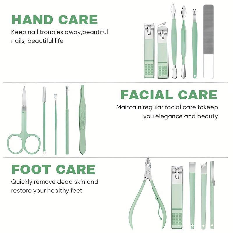 Manicure Set Professional, Nail Clippers, Pedicure Kit, 16 in 1 Grooming Kit Stainless Steel, Toenail Scissors Tools with Luxurious Leather Travel Case for Men Women Mint Upgraded Version