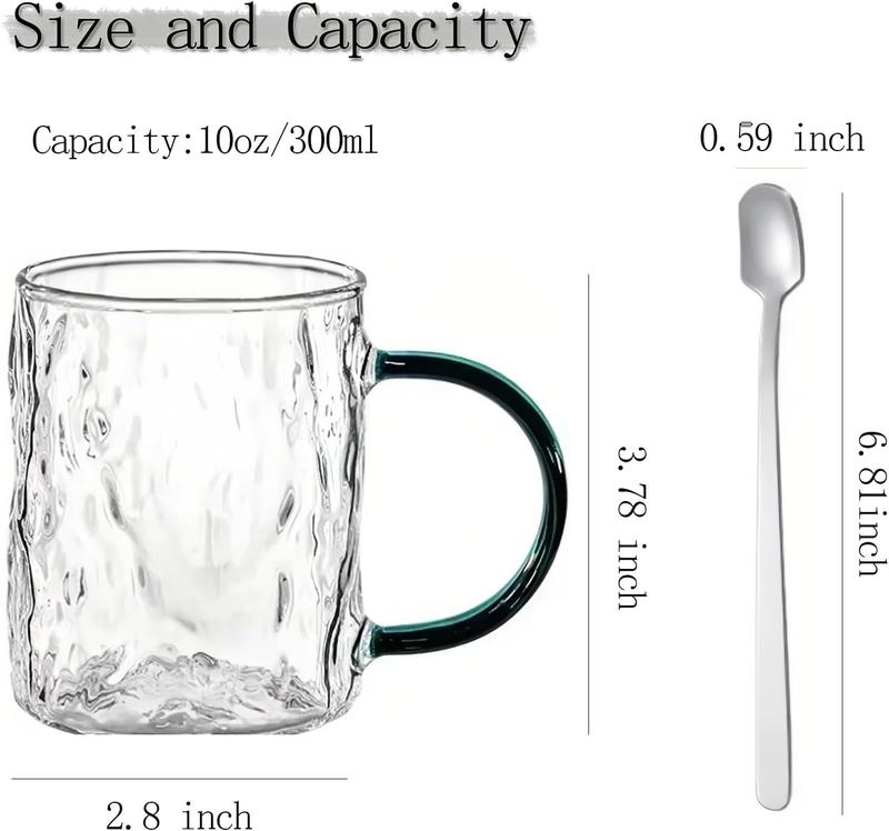 2pcs 10oz Glass Cups with Handle Water Latte Cappuccino Juice Drinking Water Reusable High Borosilicate Glass Modern Tumbler