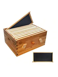 10 Frame Deep Brood Bee Hive Box, Langstoth Beehive Deep Box With Transparent Acrylic Windows, Bee Box Dipped In 100% Beeswax Includes Wooden Beehive Frames & Waxed Foundations For Beginner Beekeeper