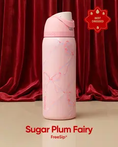 Owala FreeSip Drink Bottle, Pink Aesthetic Tumbler with Trendy Bow Design