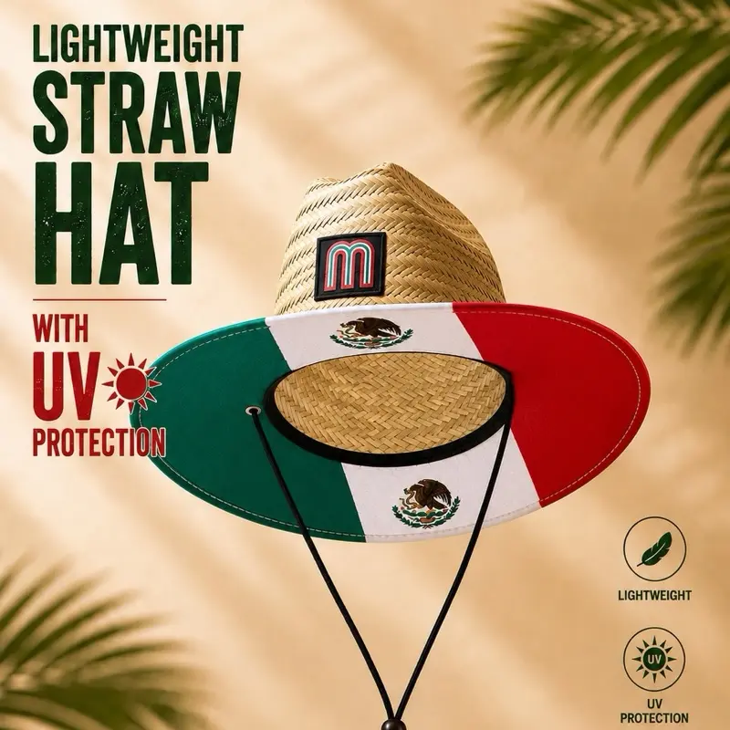 Unisex Mexico Straw Hat, Lightweight UV-Protection Sun Hat for Summer
