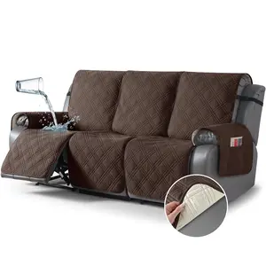 TAOCOCO 3 Seater 100% Waterproof Split Recliner Sofa Covers, Split Reclining Couch Covers 3-Piece with Straps, Washable Sofa Slipcover,Non Slip Reclining Couch Furniture Protector with Straps for Kids Pets