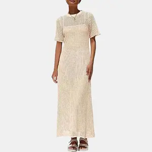 PrettyGarden Womens Eyelet Cover Up Dress Summer Resort Maxi Dress with Beach Short Sleeves, Hollow Out Design & Hollow Out Sundress Style