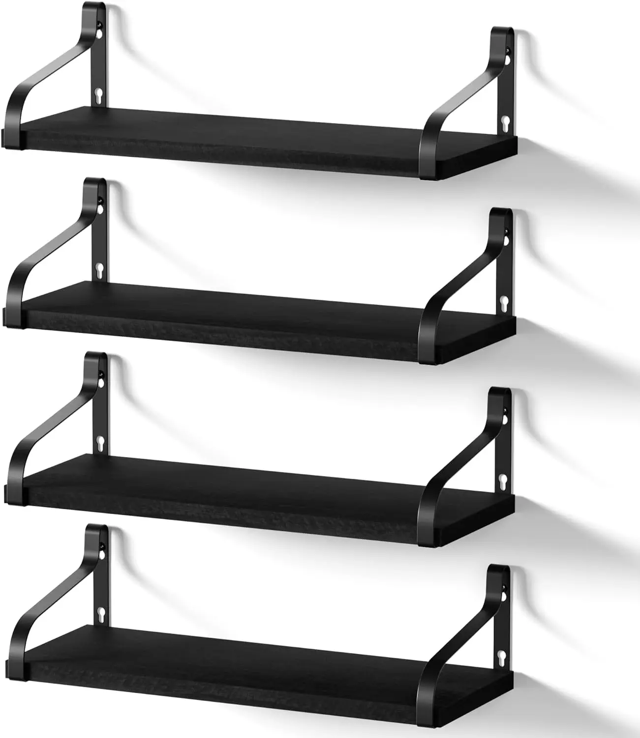 Black Floating Shelves for Wall Set of 4, 15.7 Inch  Wall Shelves with Bracket, Rustic Hanging Shelves for Bathroom, Bedroom, Kitchen,Living Room, Office Display