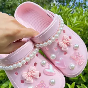 14 Piece Shoe Accessories Set, Fits Hollow Sandals Slippers Garden Shoes Beach Shoes DIY Bow Bear Heart Abs Pearl Detachable Decorations, Chain Shoes Charms