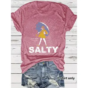 Women's Umbrella & Sality Girl Print Round Neck Te