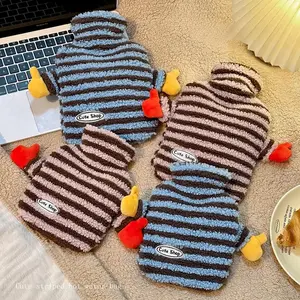 Striped Plush Hot Water Bottle, Thick Inner Liner Warm Design, Large Hand Warmer, Winter Belly & Bed Warmer, High-Quality Home Heating Pad