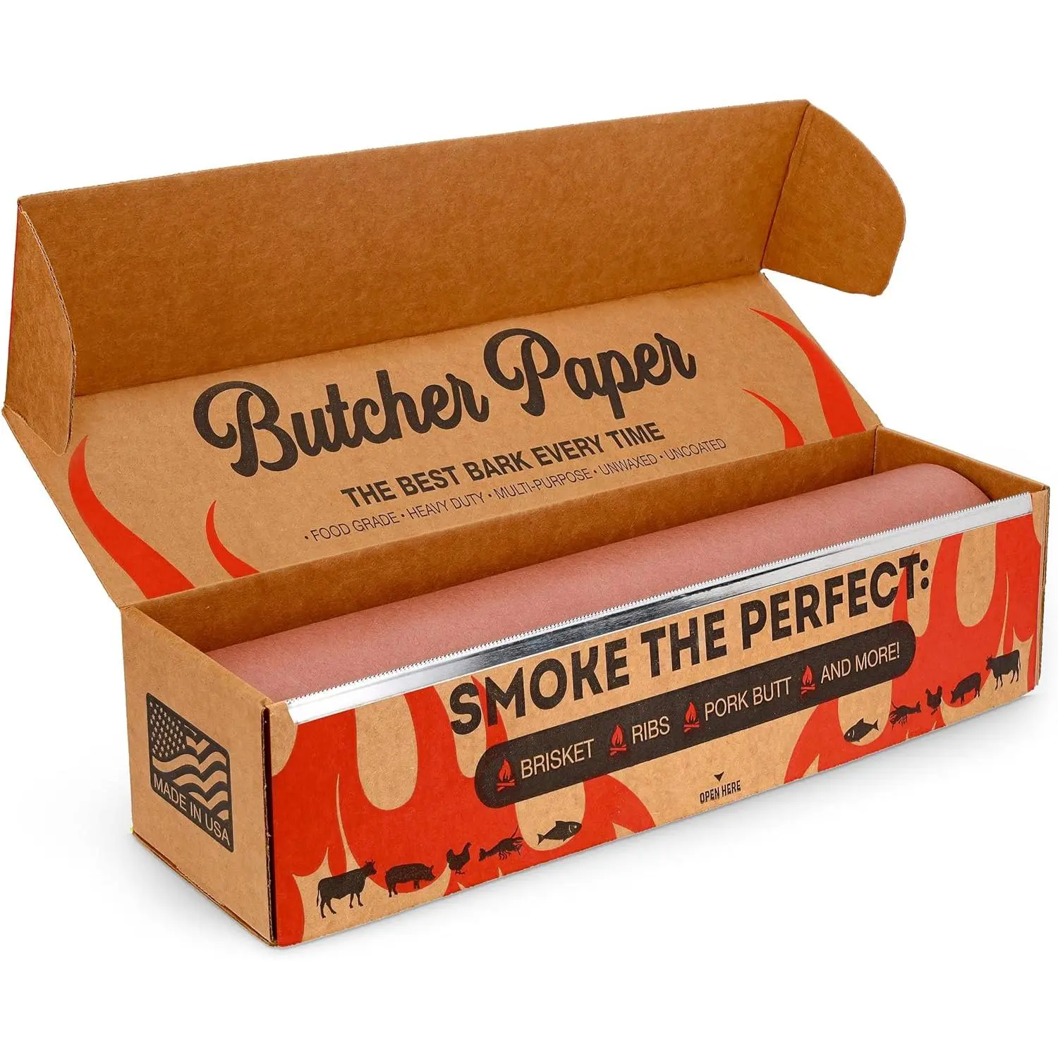Butcher Paper Roll with Dispenser Box, 18" x 175' (2100) -Grade Peach Butcher Paper for , BBQ, Grilling,  Meat -  Made - Unbleached, Uncoated and Unwaxed