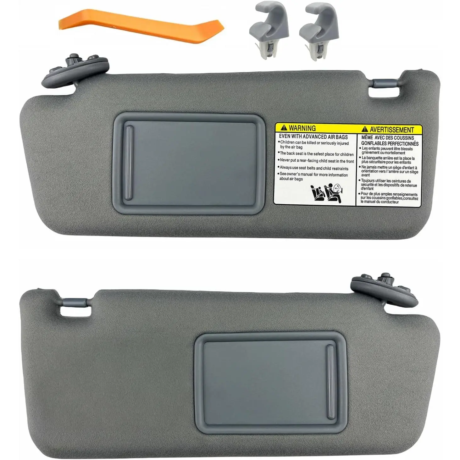 Pair Sun Visor with Clips Compatible with 2005-2015 Toyota Tacoma, Driver & Passenger Side Sunvisor Replacement (Gray Color) Slide Extension & Mirror, Non-Illuminated, Replaces 74320-04181-B1