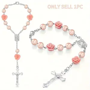 Car Rosary, Catholic Prayer Beads with Cross Pendant, Car Interior Decoration Accessories for Women & Men