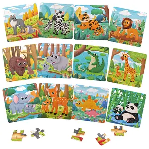 EDUTREE 12 PCS Wooden Jigsaw Puzzle Set Funny Animals Puzzles for Girls Boys Educational Preschool Toys Colors Shapes Cognition Skill Learning Birthday Gifts