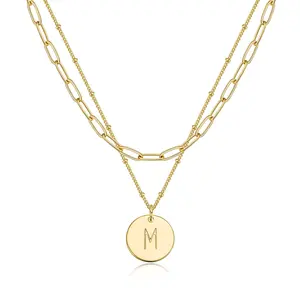 Paperclip Oval Flat Line Double Layer 26 Letters Necklace Initials Pendant Necklace Gift Exquisite Small Necklace Personalized Design Accessories
