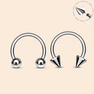 Oufer 2Pcs 16G Titanium Spike/Ball Internally Threaded Horseshoe Circular Barbell