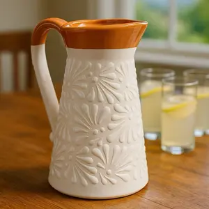 Talavera Mexican Multi-Use Ceramic Pitcher | White & Brown
