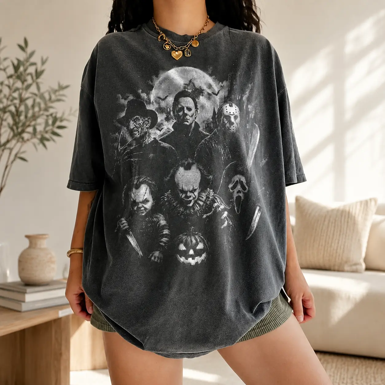 Comfort Colors Classic Halloween Horror Characters T-Shirt, Vintage Horror Graphic Tee, Spooky Season Tshirt, Scary Movie Gift