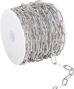 Paperclip Chain for Jewelry Making Stainless Steel Paperclip Chains Roll for Necklace Bracelet Craft DIY 16.4 Feet Oval Link Chains Spool Bulk Jewelry Supplies Paper Clip Cable Chain (Silver) TKYPZY