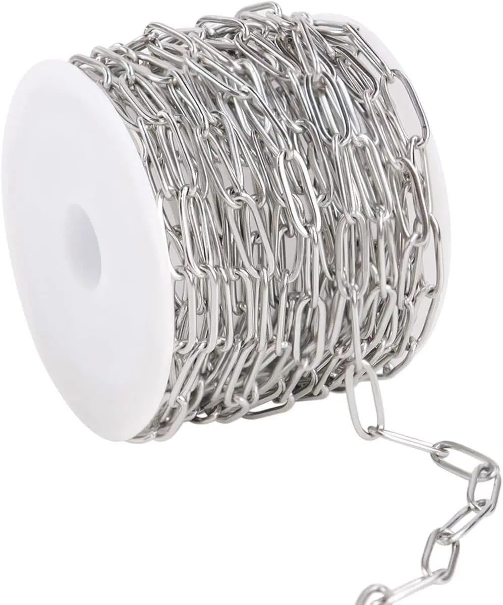 Paperclip Chain for Jewelry Making Stainless Steel Paperclip Chains Roll for Necklace Bracelet Craft DIY 16.4 Feet Oval Link Chains Spool Bulk Jewelry Supplies Paper Clip Cable Chain (Silver) TKYPZY
