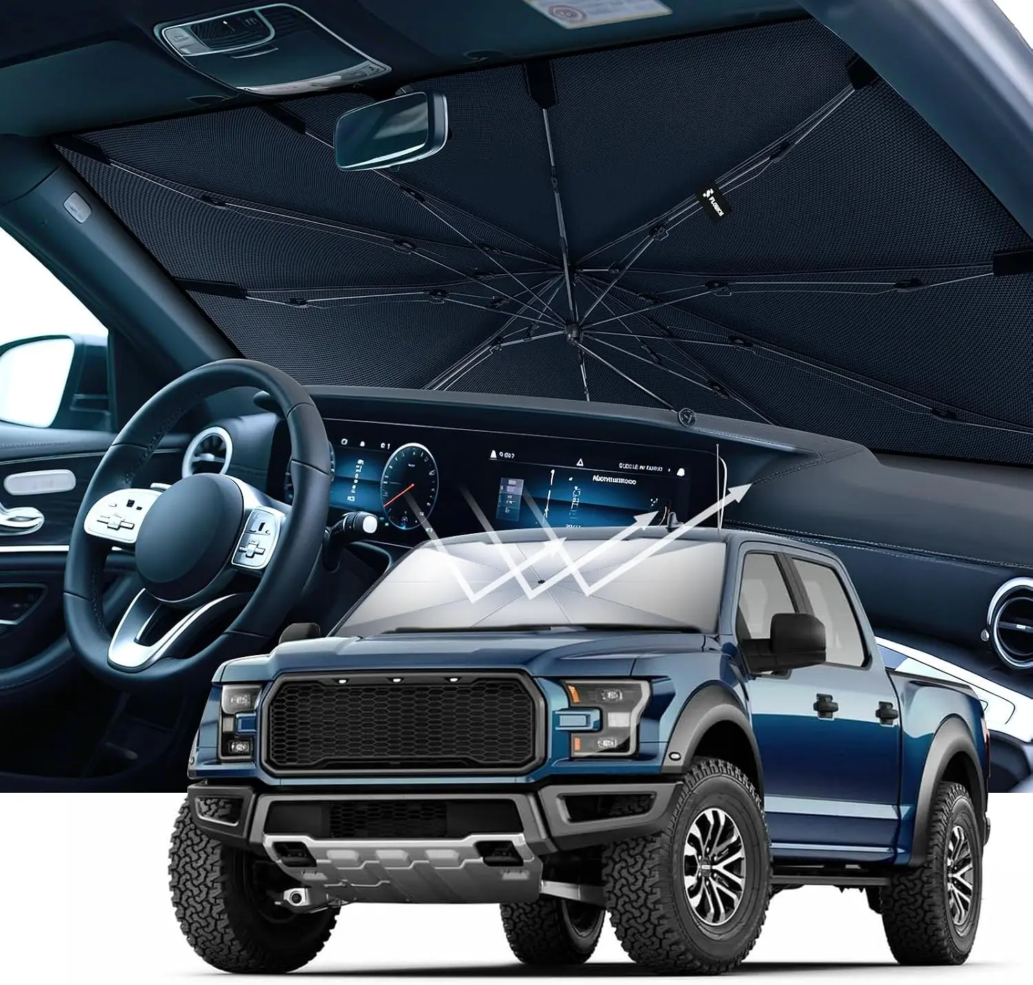 Umbrella Windshield Sun Shade for Cars - LargeFoldable Front Window Sunshade with HeatProtection, UV Blocking, Interior Cooling - FitsSUV, Truck, Sedan, Pickup - Car InteriorAccessories, Vehicles Accessory, SummerEssentials, Umbrella Windshield Shade