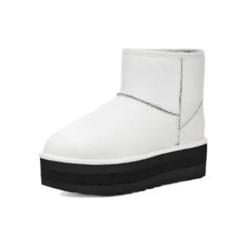 UGG Classic 1130611-UMWH Boot Women's White Black Suede Platform Bootie GBNC354