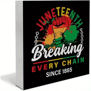Juneteenth Decor, African American 19th June 1865 Wooden Box Sign Keepsake, Black Freedom Day Wood Block Plaque Box Sign for Home Office Desk Decor 5x5 inch
