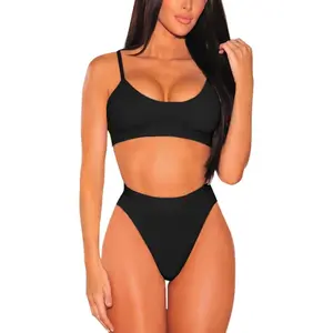 Plus Size High Waisted Bikini Set for Women Two Piece Cheeky High Cut Swimsuit Bathing Suit White M
