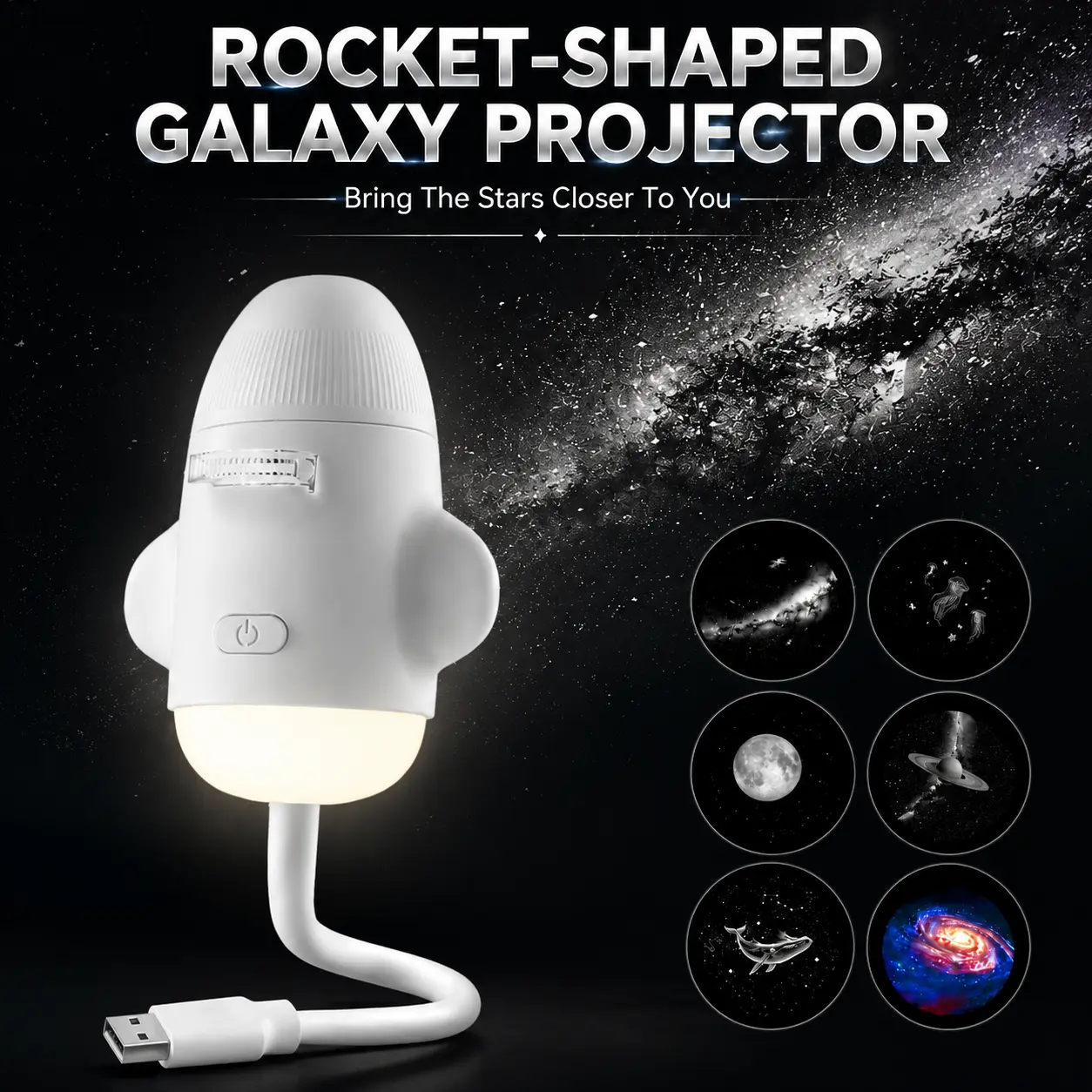 Portable Galaxy Projector  3-in-1 Starry Sky Projector & Night Light USB Powered, 6 Curated Sky Scenes with Adjustable Sharpness & 360° Rotation, Mini Star Night Light for Bedroom Desk Travel, Home Theater Ceiling Projection Lamp, Halloween