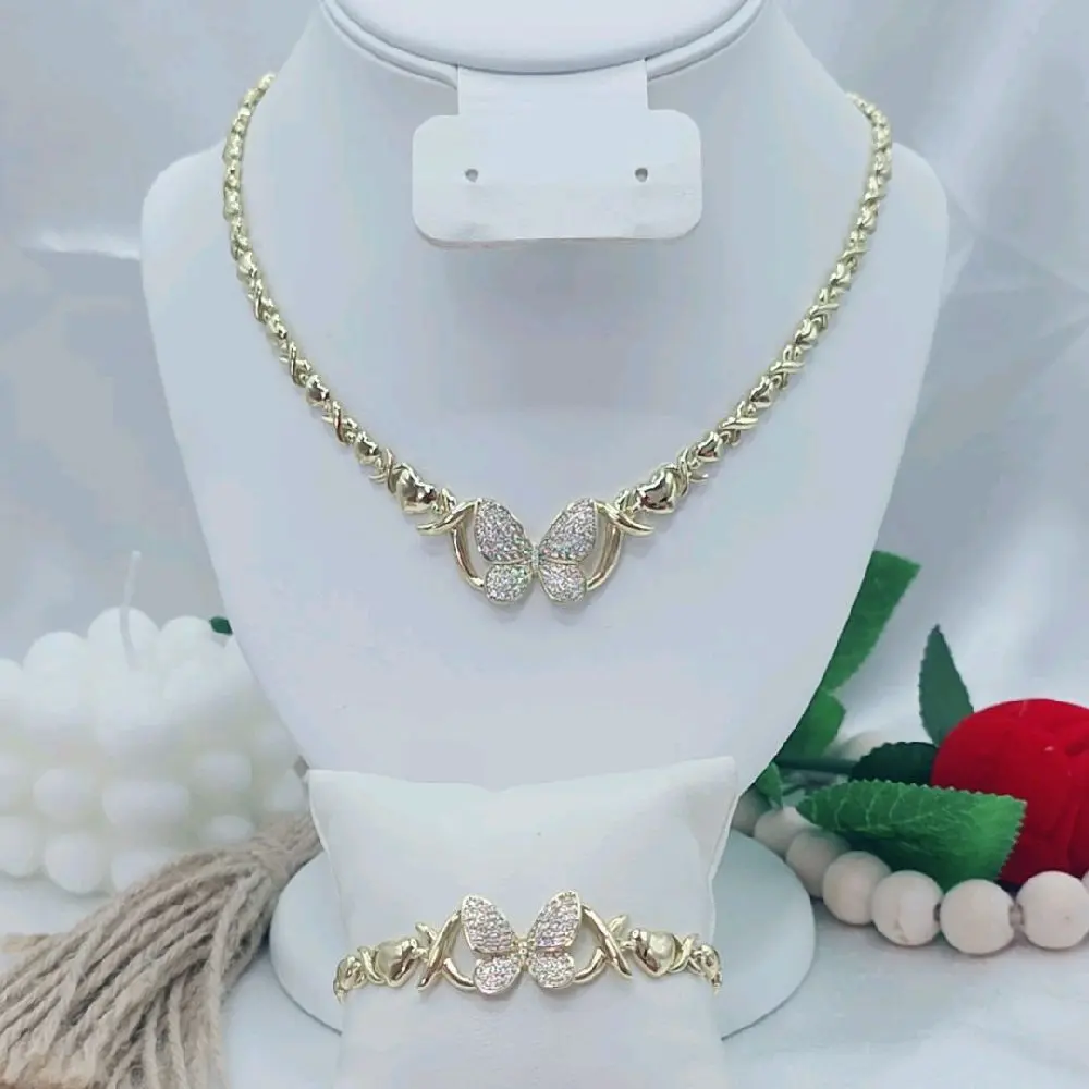 LaYaiBoutique #2560 XOXO Set Butterfly Necklace and Bracelet — 14K Gold-Filled (High Quality)