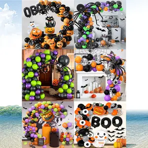 1 set of Halloween BOO themed balloon set, new Ghost Festival party decoration, atmosphere decoration balloon chain, devil pumpkin, bat, witch ghost, black spider, horror atmosphere (aluminum film+latex) mixed balloons - Halloween party decoration supplie