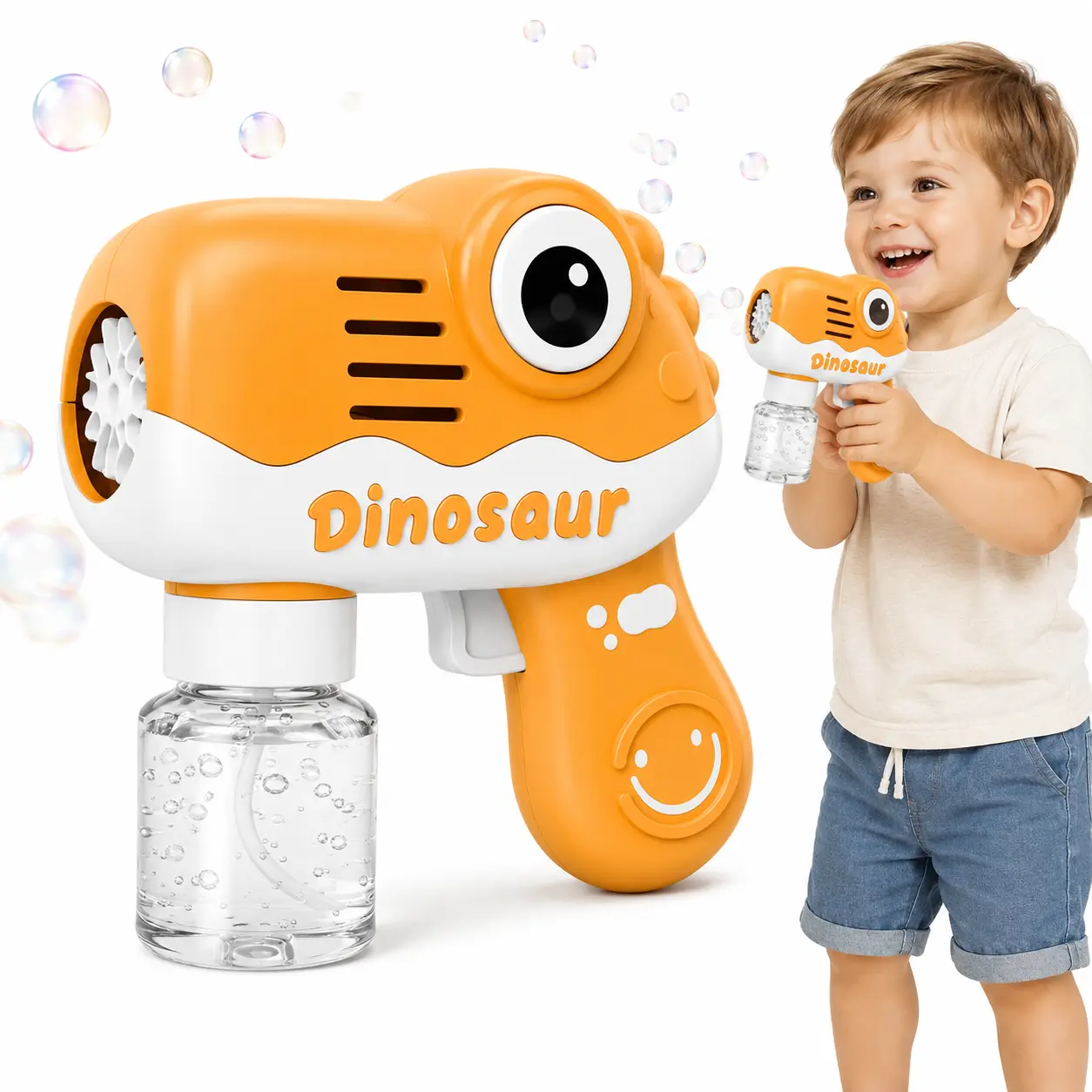Dinosaur Bubble Gun for Kids, Automatic Bubble Blower Toy with Bubble Solution, Outdoor Summer Toy for Toddlers