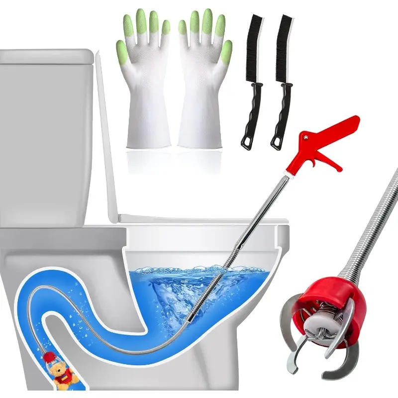 68inch Toilet Snake Drain Clog Remover, Upgraded Snake Drain Tool, Flexible Claw Grabber Pickup Tool With 4 Claws For Picking Up Clogs In Toilet Pipes And Drains, Comes With Gloves