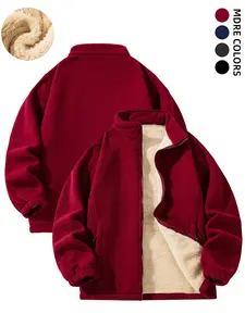 Men's Winter Plain Fleece Jacket, Fitted, Soft Fleece, Thick Polar Fleece Lining, Stand Collar, Long Sleeve, Casual Warm Coat for Cold Weather, Casual Fitted Jackets