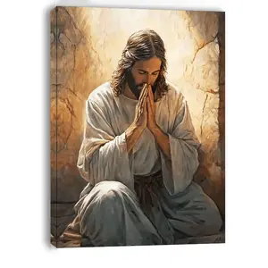 Jesus Praying Wooden Frame Canvas Painting, Modern Art Wall Decoration, Home Living Room Bedroom Office Wall Decoration, Religious Wall Art Ornaments