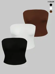 Women's Solid Color Tube Top, Casual Fashion Comfortable Breathable Strapless Top for Daily Wear, Ladies Clothes for Summer
