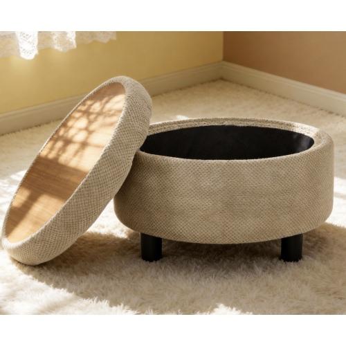 Modern 25 Inch Round Storage Ottoman Coffee Table with Tray & Removable Top, Tufted Upholstered Circle Ottoman for Living Room Bedroom, Dark Grey/Light Grey/Black/Dark Green/Coffee/Camel