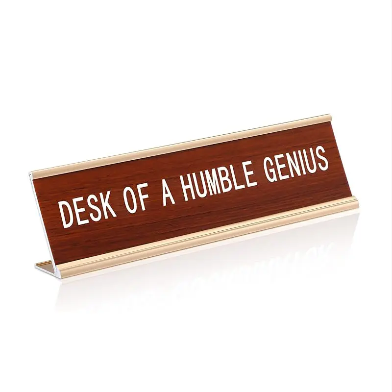 Funny Desk Signs for Office-Desk of a Humble Genius-Fun Office Accessories Novelty Nameplate  for Women Men Coworker    Accessories, 8 x 2.4in home decor