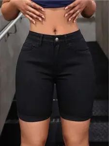 Women's Solid High Waist Shorts, Casual Comfy Fit Shorts for Daily Wear, Ladies Bottoms for All Seasons