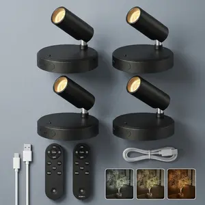Spotlights Indoor with Remote, 5500mAh Rechargeable Picture Lights, Wireless LED Uplighting with Timer & Dimmable, 3CCT, Mini Plant Spot Lights for Painting, Artwork (4 Pack - Black)
