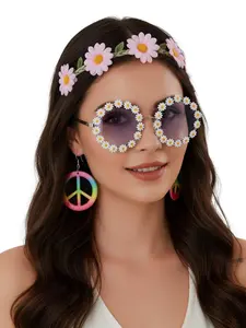 3pcs Floral Headband Set with Glasses, Earrings, Hair Band, Daisy Design, Elastic, Summer Festival Gift, Party Daily Accessory