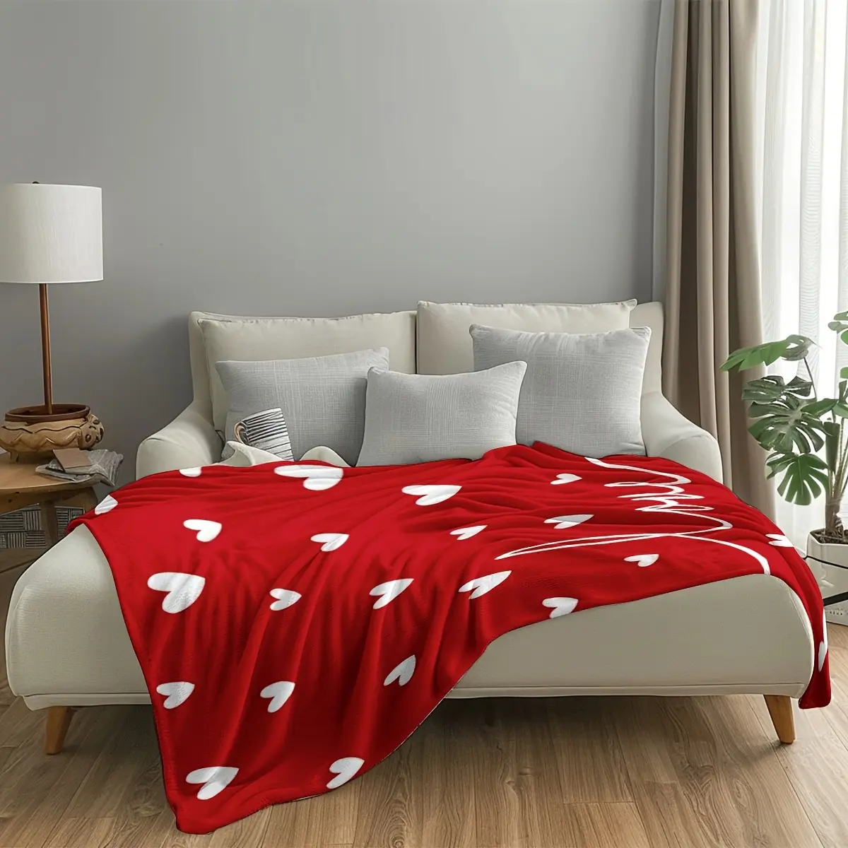 1pc Knitted Fleece Flannel Throw Blanket - Valentine’s Day Heart Print, Ultra-Soft Lightweight Polyester, Pink & Red Fibers, 1-Piece Gift for Girlfriend, Machine Washable All-Season Home Decor for Sofa & Bed, Room Decor, One-Piece