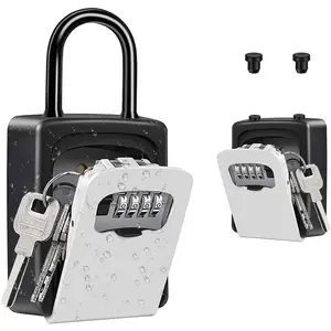 Key Lock Box, 4 Digit Combination Key Storage Lock Box with Resettable Code, Portable Key Safe Box for Door Knob, Realtors, Contractors (Gray)