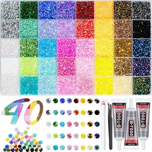 VIBRANT GEMS 32000Pcs Mixed-Color 3mm Resin Rhinestones with Tweezers & 3Pcs Jewelry Glue for DIY Crafts Clothing Tumblers Shoes Fabric Nail Art Flatback Rainbow Handmade gift