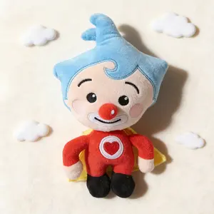 25cm Plim Clown Plush Toy Kawaii Clown Soft Stuffed Anime Doll Perfect Birthday Holiday Gift for Kids Blue Hat Red Suit
