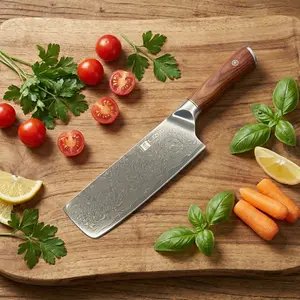 Professional Damascus mini kitchen knife with solid wood handle, comfortable grip, ideal for gift-giving