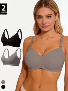 2 Pack Womens Seamless Bra No Underwire Comfort Push Up Bras Buttery Soft Wireless Sports Bra Jelly Bralette Full Coverage Sport Everyday Bra Workout Bra