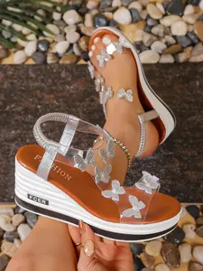 New Transparent Butterfly Sandals with Rhinestone Decorated Thick Sole, Women's Summer Fairy Style Casual Shoes, Classy Sandal, Footwear