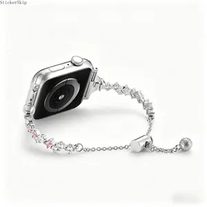 OEM2026 Dainty Pink CZ Apple Watch Band for Women – Elegant Rhinestone Jewelry Style Bracelet Strap, Adjustable Fashion Watch Band Fits 38–49mm (Series 9/SE & All Series), Cute Dressy Accessory
